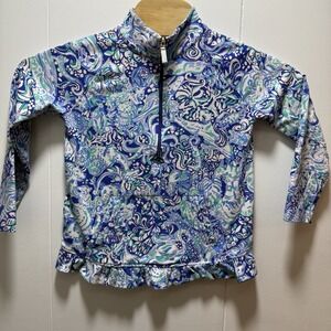 Lilly Pulitzer Girls XL (12-14) Mini Killian Popover Blue Animal Printed 1/4 Zip
